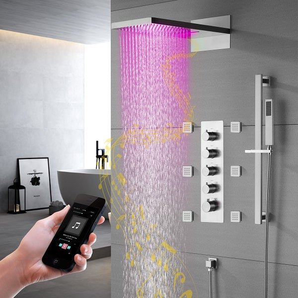 9"x22” Music LED shower system with built-in Bluetooth Speaker - Cascada Showers