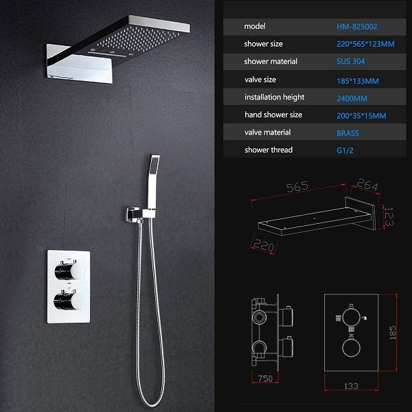 9"x22" Shower Set With 3-Way Thermostatic Valve - Cascada Showers