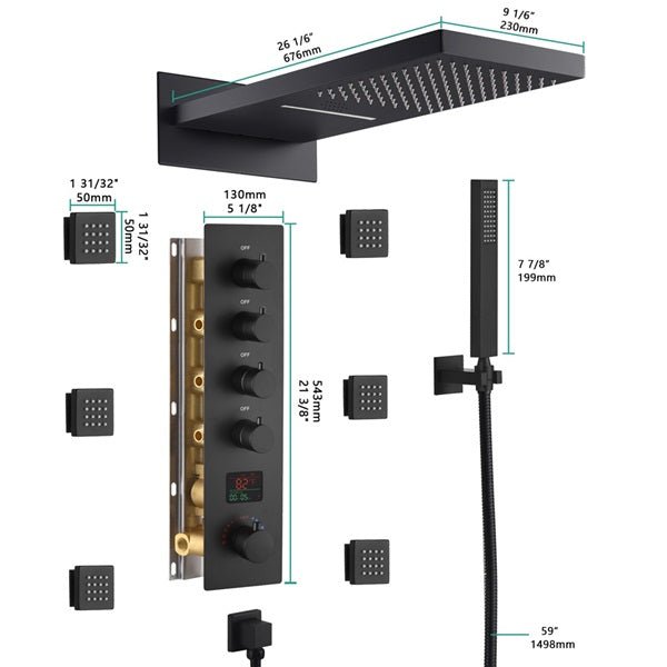 9"x26" Bologna LED Music Shower System By Cascada Showers - Cascada Showers