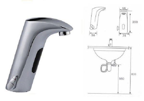 Cascada Touch Free Automatic Sensor Sink Faucet with Temperature Control Handle (Hot & Cold), Chrome touchless faucet bathroom sensor adapter restroom automatic sink hands free chrome vanity faucets touch brass material water contemporary design hot cold mixing valve plated sensors faucet heavy duty automatically turned on-off low power consumptions