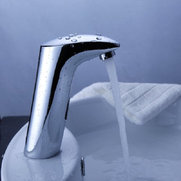Cascada Touch Free Automatic Sensor Sink Faucet with Temperature Control Handle (Hot & Cold), Chrome touchless faucet bathroom sensor adapter restroom automatic sink hands free chrome vanity faucets touch brass material water contemporary design hot cold mixing valve plated sensors faucet heavy duty automatically turned on-off low power consumptions