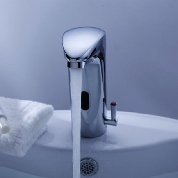 Cascada Touch Free Automatic Sensor Sink Faucet with Temperature Control Handle (Hot & Cold), Chrome touchless faucet bathroom sensor adapter restroom automatic sink hands free chrome vanity faucets touch brass material water contemporary design hot cold mixing valve plated sensors faucet heavy duty automatically turned on-off low power consumptions