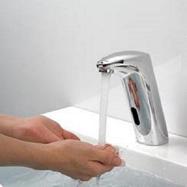 Hands free SmartFlow sensor faucet installed on a bathroom sink