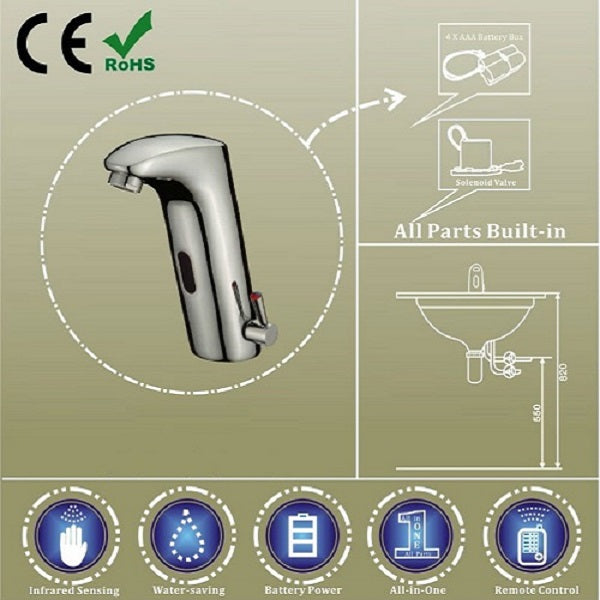Cascada Touch Free Automatic Sensor Sink Faucet with Temperature Control Handle (Hot & Cold), Chrome touchless faucet bathroom sensor adapter restroom automatic sink hands free chrome vanity faucets touch brass material water contemporary design hot cold mixing valve plated sensors faucet heavy duty automatically turned on-off low power consumptions