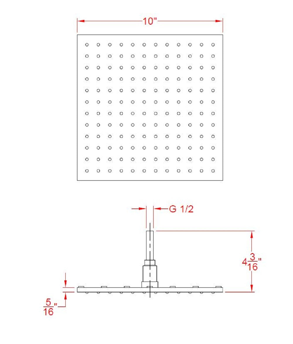 10" Square Rainfall LED Shower Head