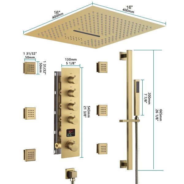 Cascada 16" Turin Digital Rainfall LED music Shower System - Cascada Showers