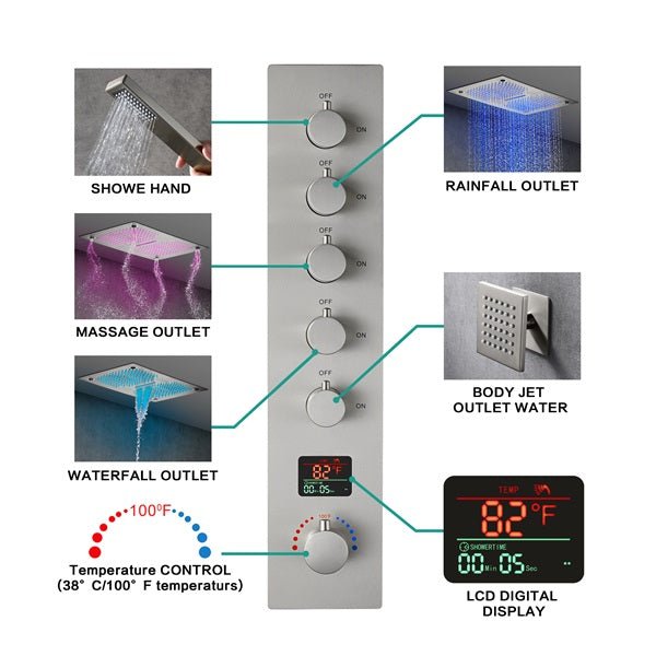 Cascada 16"x28" Matera Digital Rainfall Bluetooth LED Shower System - Cascada Showers