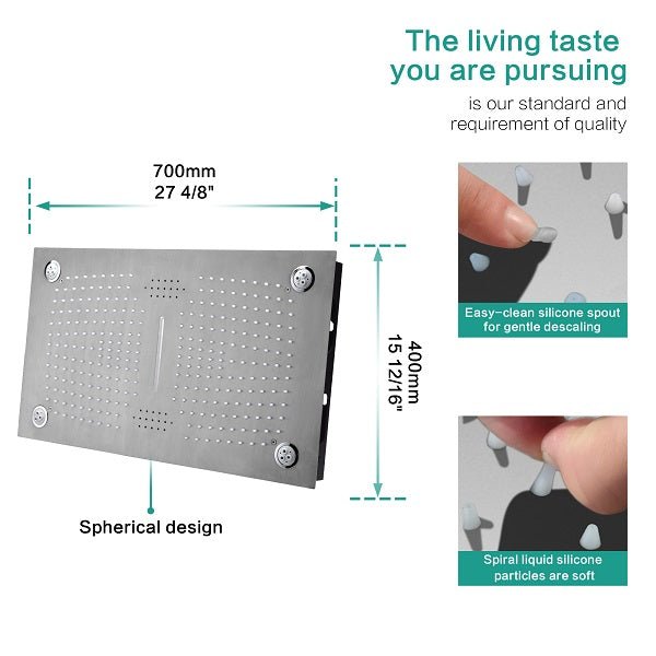 Cascada 16”x28” Music LED shower system with built-in Bluetooth Speakers, - Cascada Showers