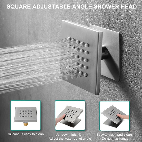 Cascada Luxury 16”x28” Music LED shower system with built-in Bluetooth Speakers, 5 functions (Rain, Waterfall, Mist Outlet, Body Jet & Hand Shower) & Remote Control 64 Color Lights cascada system LED bluetooth shower head speaker hot cold music rain rainfall musical lights showerhead body spray jet waterfall misty ceiling mounted handheld high pressure multicolor holder thermostatic chrome oil rubbed bronze mixer remote control