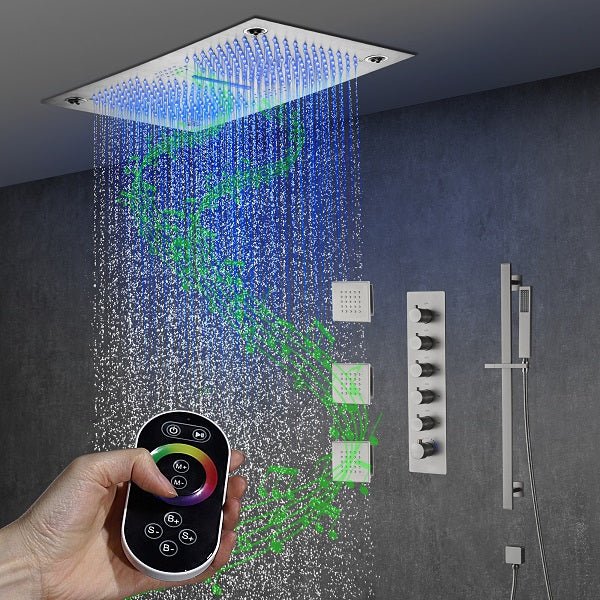 Cascada 16”x28” Music LED shower system with built-in Bluetooth Speakers, - Cascada Showers