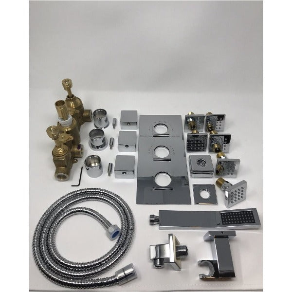 showerhead system rain head shower handheld set complete led bathroom waterfall heads light rainfall Thermostatic 6 Massage Jets Spray Body Shower Set for lights bathroom set Antique Brushed Brass Finish color change wall complete shower set bathroom