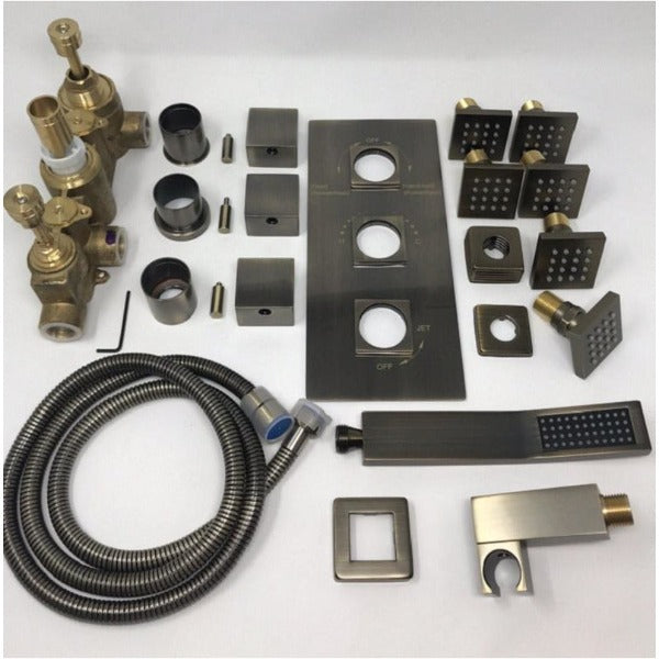 showerhead system rain head shower handheld set complete led bathroom waterfall heads light rainfall Thermostatic 6 Massage Jets Spray Body Shower Set for lights bathroom set Antique Brushed Brass Finish color change wall complete shower set bathroom