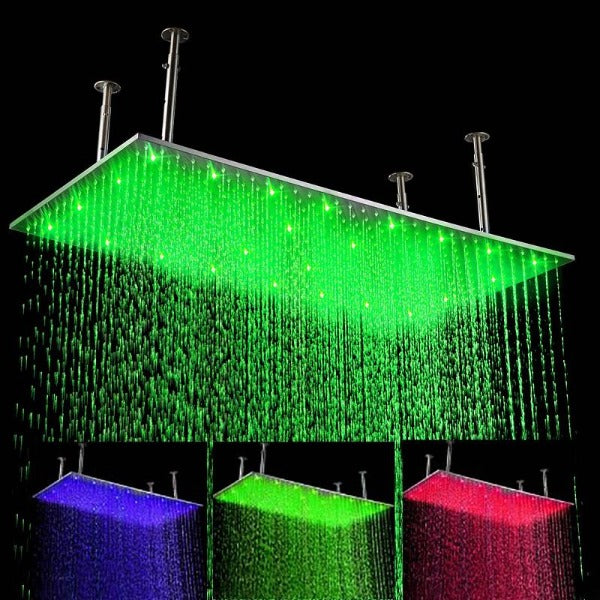 showerhead system rain head shower handheld set complete led bathroom waterfall heads light rainfall Thermostatic 6 Massage Jets Spray Body Shower Set for lights bathroom set Antique Brushed Brass Finish color change wall complete shower set bathroom