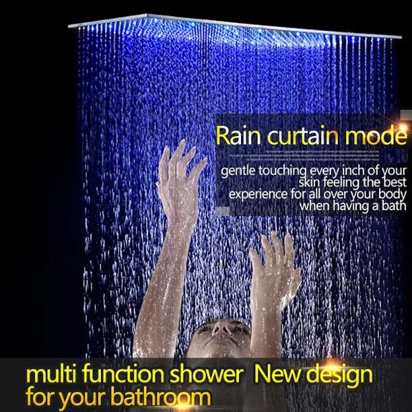 showerhead system rain head shower handheld set complete led bathroom waterfall heads light rainfall Thermostatic 6 Massage Jets Spray Body Shower Set for lights bathroom set Antique Brushed Brass Finish color change wall complete shower set bathroom