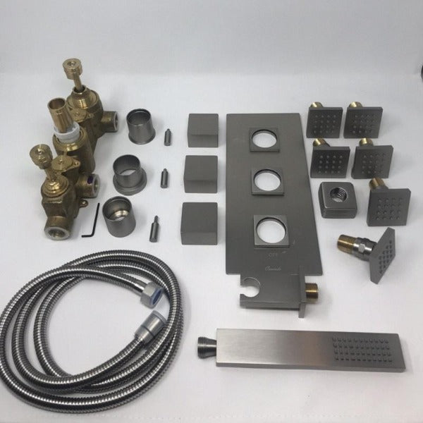 showerhead system rain head shower handheld set complete led bathroom waterfall heads light rainfall Thermostatic 6 Massage Jets Spray Body Shower Set for lights bathroom set Antique Brushed Brass Finish color change wall complete shower set bathroom