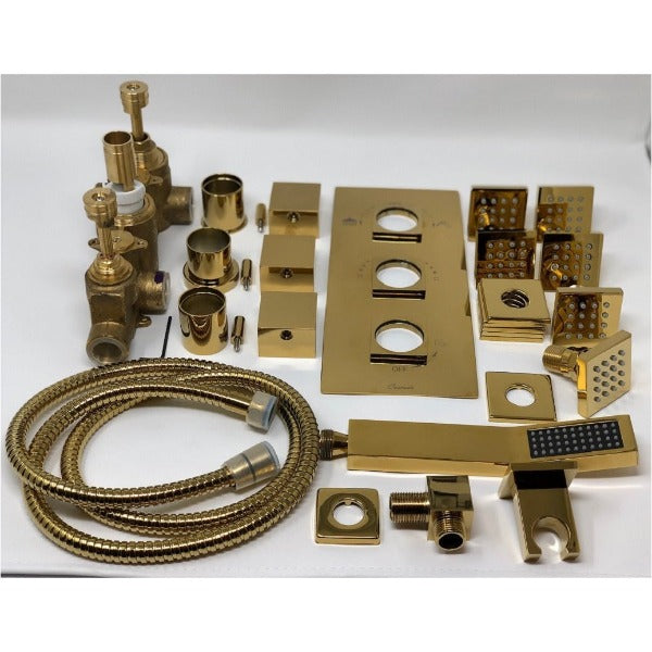 showerhead system rain head shower handheld set complete led bathroom waterfall heads light rainfall Thermostatic 6 Massage Jets Spray Body Shower Set for lights bathroom set Antique Brushed Brass Finish color change wall complete shower set bathroom