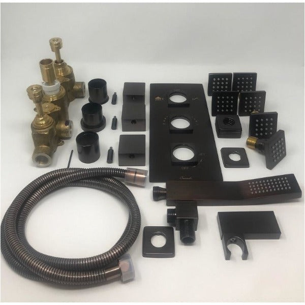 showerhead system rain head shower handheld set complete led bathroom waterfall heads light rainfall Thermostatic 6 Massage Jets Spray Body Shower Set for lights bathroom set Antique Brushed Brass Finish color change wall complete shower set bathroom