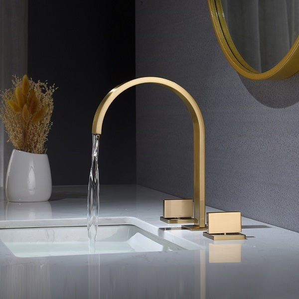 Cascada brushed gold waterfall bathroom sink faucet with square handles