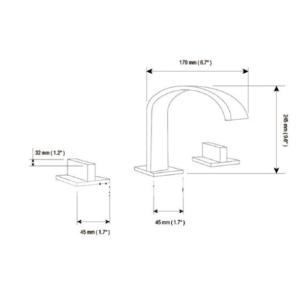 Technical parts drawing of waterfall bathroom sink faucet