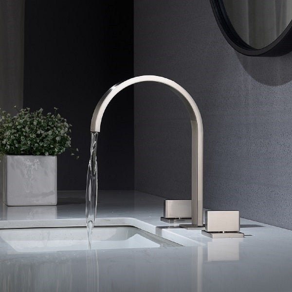 Cascada Classic Design Waterfall Bathroom Sink Faucet with 2 Square Brushed Nickel - Cascada Showers