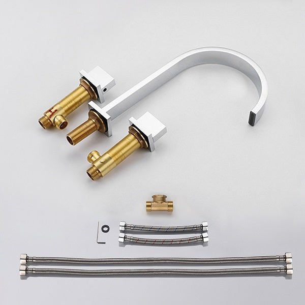 Stainless steel waterfall spout of Cascada bathroom faucet showing smooth water flow