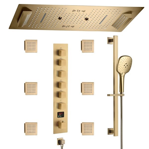 Cascada Genoa 16"x36" Brushed Gold Music LED Digital Shower System - Cascada Showers