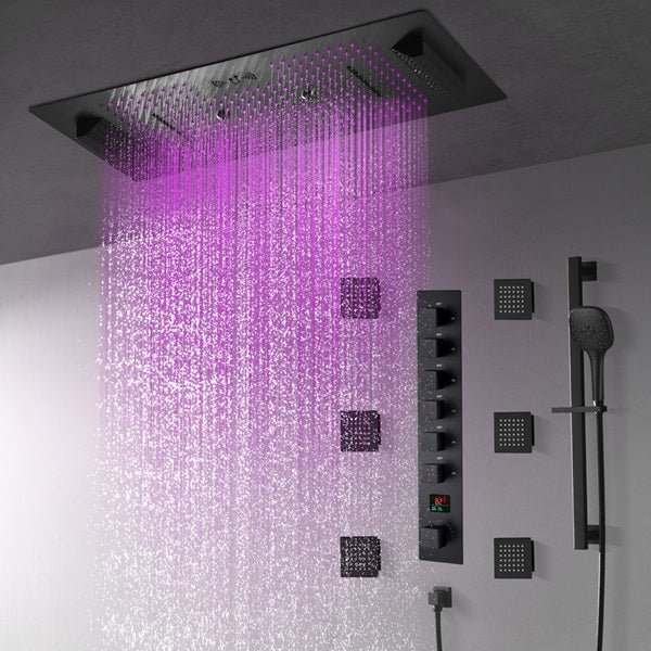 Cascada Genoa 16"x36" Matte Black Music LED Digital Shower System - Cascada Showers