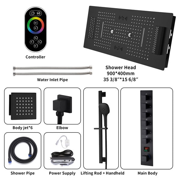 Cascada Genoa 16"x36" Matte Black Music LED Digital Shower System - Cascada Showers