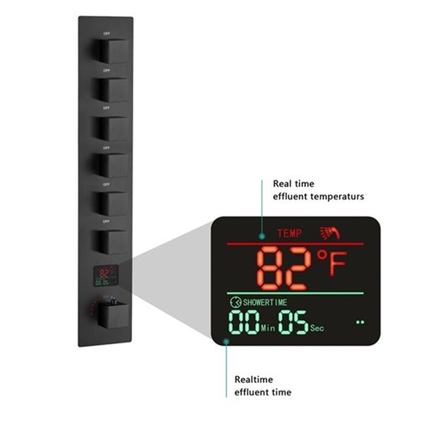 Cascada Genoa 16"x36" Matte Black Music LED Digital Shower System - Cascada Showers