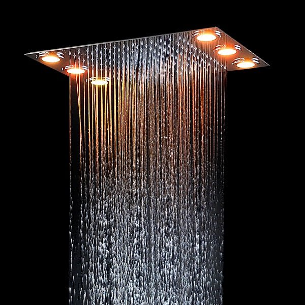 Cascada Luxury 14 x 20 Inch Square LED Shower System with 2-Way thermostatic mixer, 2-Mode Functions (Rainfall & Hand Shower) & Remote-Control LED Lights