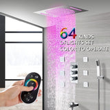shower speakers. shower bluetooth speaker. bathroom speaker. bathroom bluetooth speaker. speaker for shower. bluetooth speaker for shower. bluetooth bathroom speaker.  best shower bluetooth speaker. bluetooth speaker for bathroom. bluetooth speaker shower. Cascada Luxury 15”x23” Music LED shower system with built-in Bluetooth Speakers, 4 function (Rainfall, Waterfall, Body Jet & Hand shower) & Remote Control 64 Color Lights cascada system LED bluetooth shower head speaker