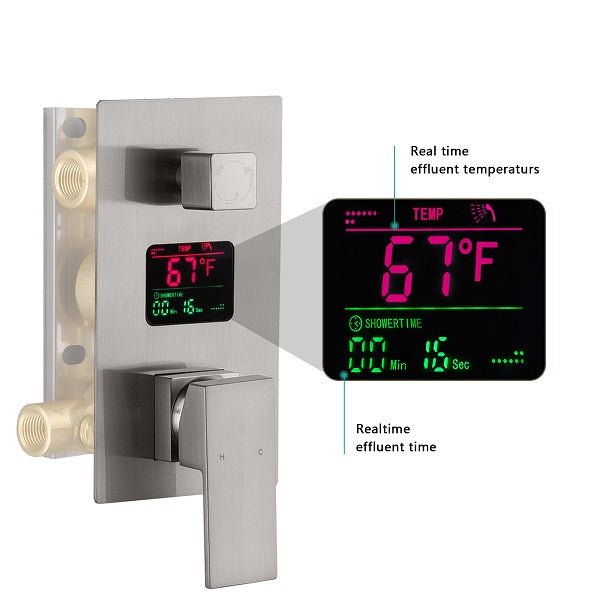 Cascada Luxury 22” Music LED shower system (Wall Mounted) with Single Valve & LCD Display, 3 function (Rain, Waterfall & Hand Shower) & Remote Control 64 Color Lights (Matt Black) cascada system LED bluetooth shower head with handheld speaker hot cold music rain rainfall musical light showerhead body spray jet waterfall lifting rod wall mounted high pressure thermostatic mixer black matte chrome oilrubbed bronze remote control