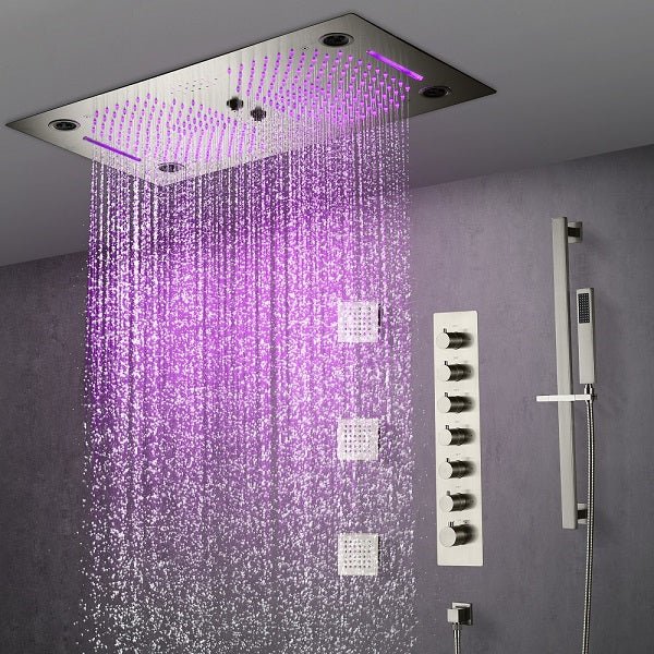 Cascada Pisa 16"x28" Brushed Nickel Bluetooth LED Shower System - Cascada Showers