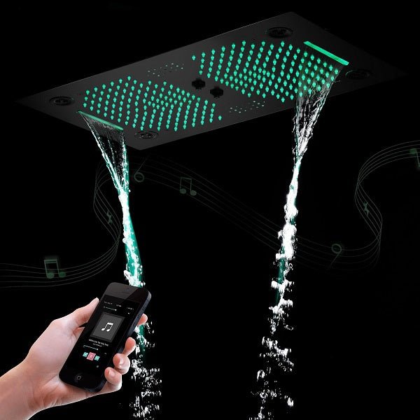 Cascada Pisa 16"x28" Matte Black Bluetooth LED Shower System - Cascada Showers