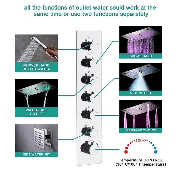 Cascada Pisa 16"x28" Music LED Shower System - Cascada Showers