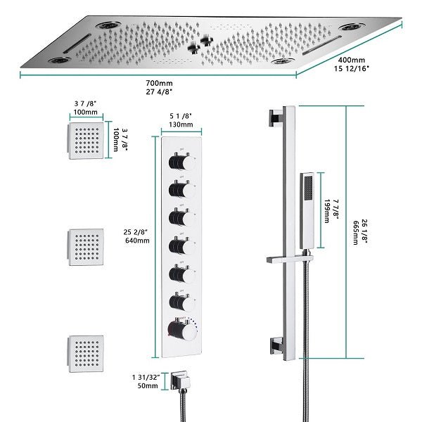 Cascada Pisa 16"x28" Music LED Shower System - Cascada Showers