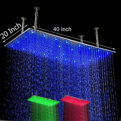 Cascada Rectangular Ceiling Mount Rainfall LED Shower Head (Include Shower Arm) - Cascada Showers