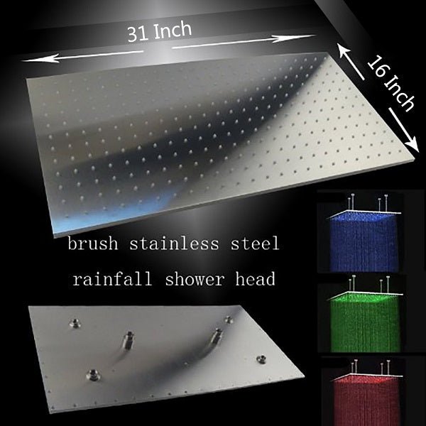 Cascada Rectangular Ceiling Mount Rainfall LED Shower Head (Include Shower Arm) - Cascada Showers