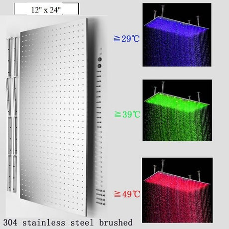 Cascada Rectangular Ceiling Mount Rainfall LED Shower Head (Include Shower Arm) - Cascada Showers