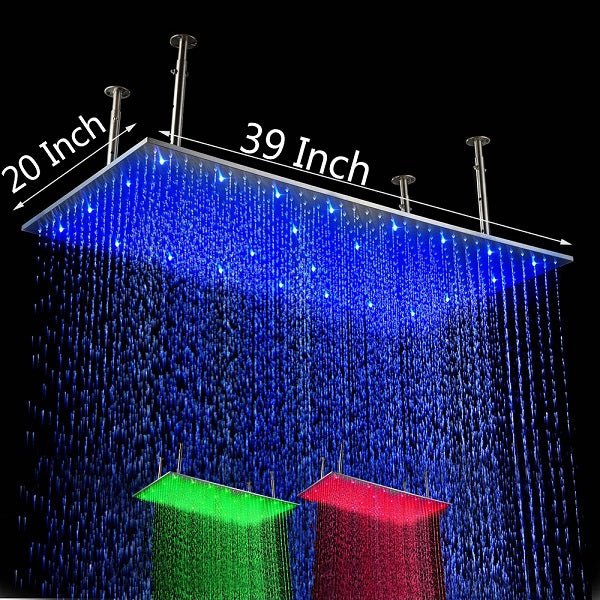 Cascada Rectangular Ceiling Mount Rainfall LED Shower Head (Include Shower Arm) - Cascada Showers