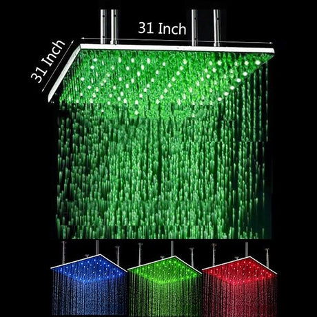 Cascada Square Ceiling Mount Rainfall LED Shower Head (Include Shower Arm) - Cascada Showers