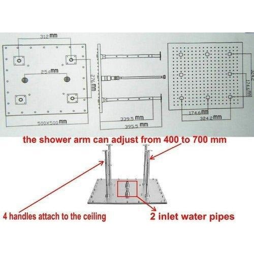 Cascada Square Ceiling Mount Rainfall Shower Head (Include Shower Arm) - Cascada Showers