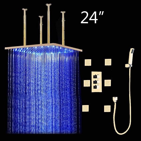 Cascada Tuscany 24" Shower System: Immersive LED Rainfall, Massage, Thermostatic - Cascada Showers