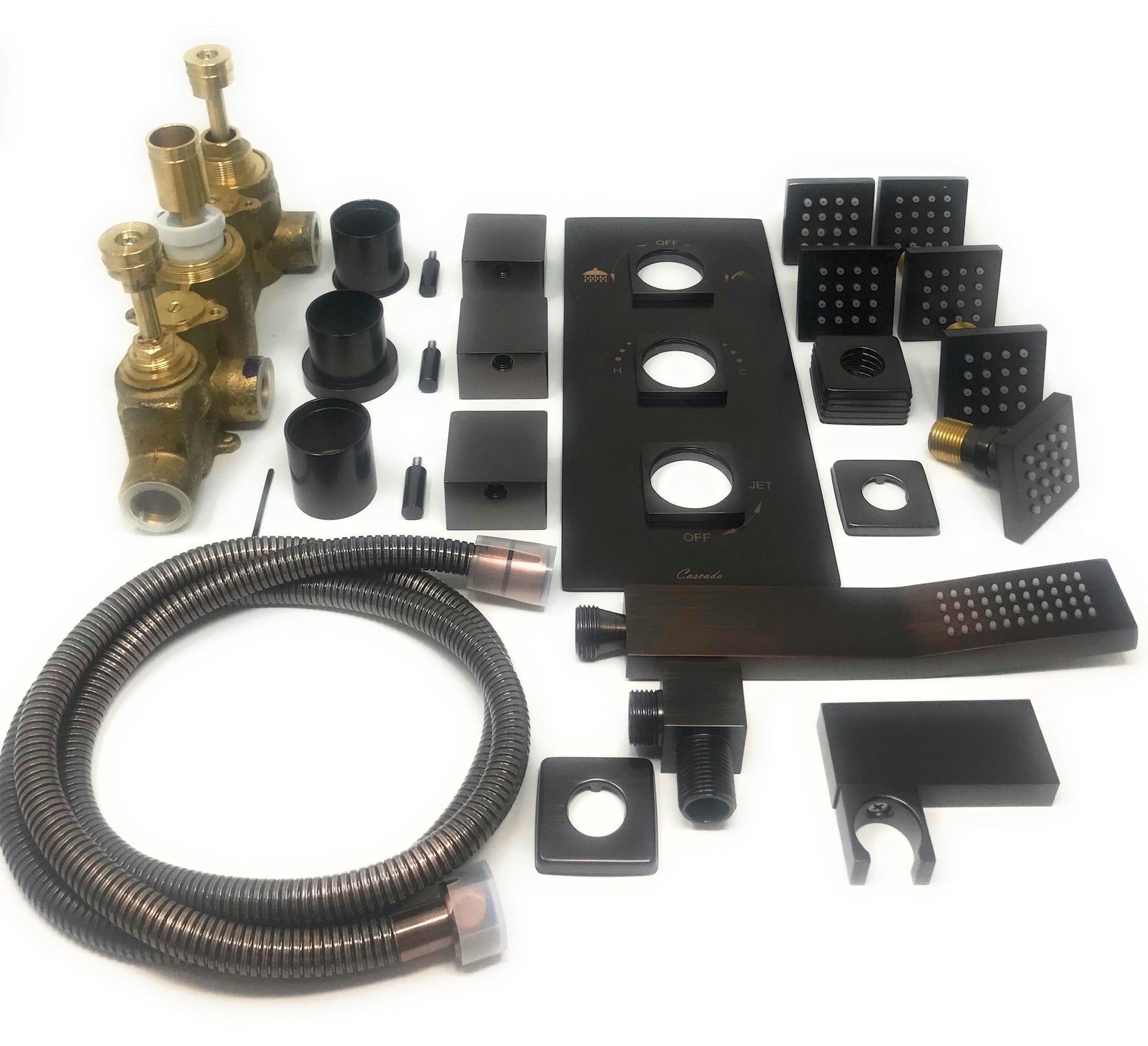 Cascada Tuscany 40" Luxury Bathroom Shower Set with LED Rainfall Head, Thermostatic Control, and 6 Massage Jets - Cascada Showers