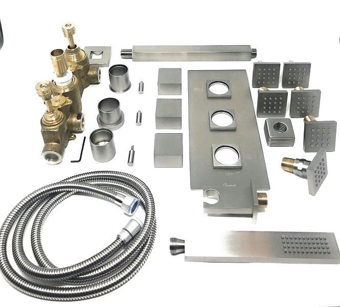 Cascada Tuscany 40" Luxury Bathroom Shower Set with LED Rainfall Head, Thermostatic Control, and 6 Massage Jets - Cascada Showers