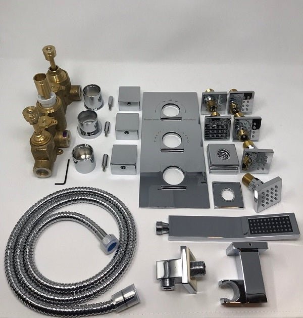 Cascada Tuscany 40" Luxury Bathroom Shower Set with LED Rainfall Head, Thermostatic Control, and 6 Massage Jets - Cascada Showers