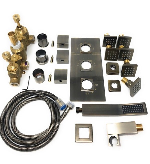 Cascada Tuscany 40" Luxury Bathroom Shower Set with LED Rainfall Head, Thermostatic Control, and 6 Massage Jets - Cascada Showers
