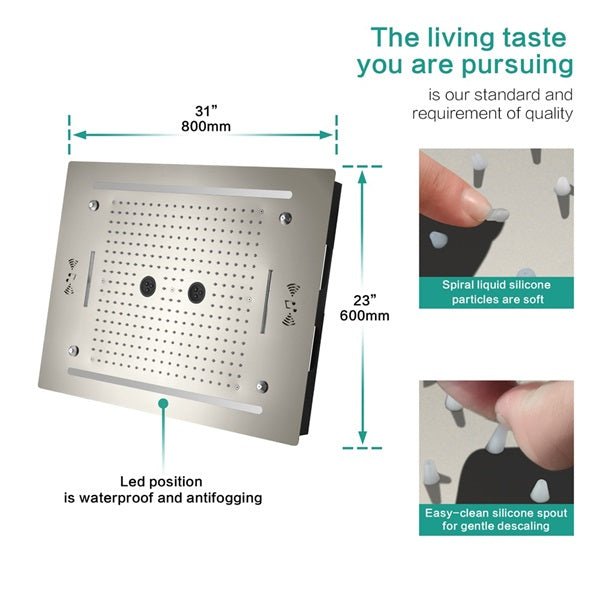 Cascada Venice 23"x31" Brushed Nickel Bluetooth LED Shower System - Cascada Showers