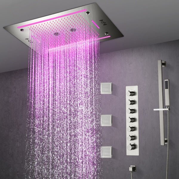 Cascada Venice 23"x31" Brushed Nickel Bluetooth LED Shower System - Cascada Showers