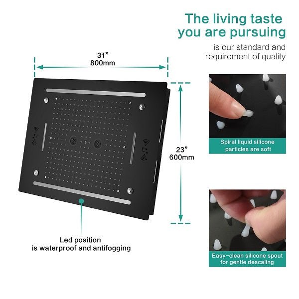 Cascada Venice 23"x31" Matte Black Music LED Showerhead - Cascada Showers